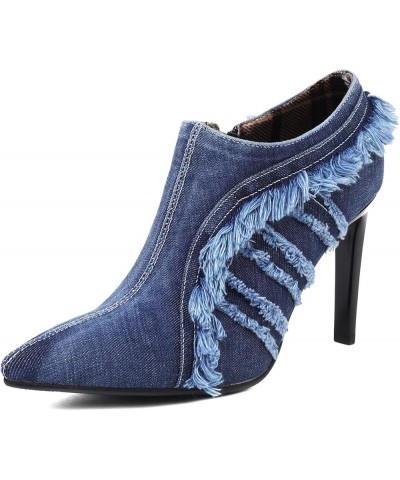 Women Cute Jeans Ankle Boots Thin High Heels Dressy Bootie Denim Pointed Toe 301 Blue $24.39 Boots