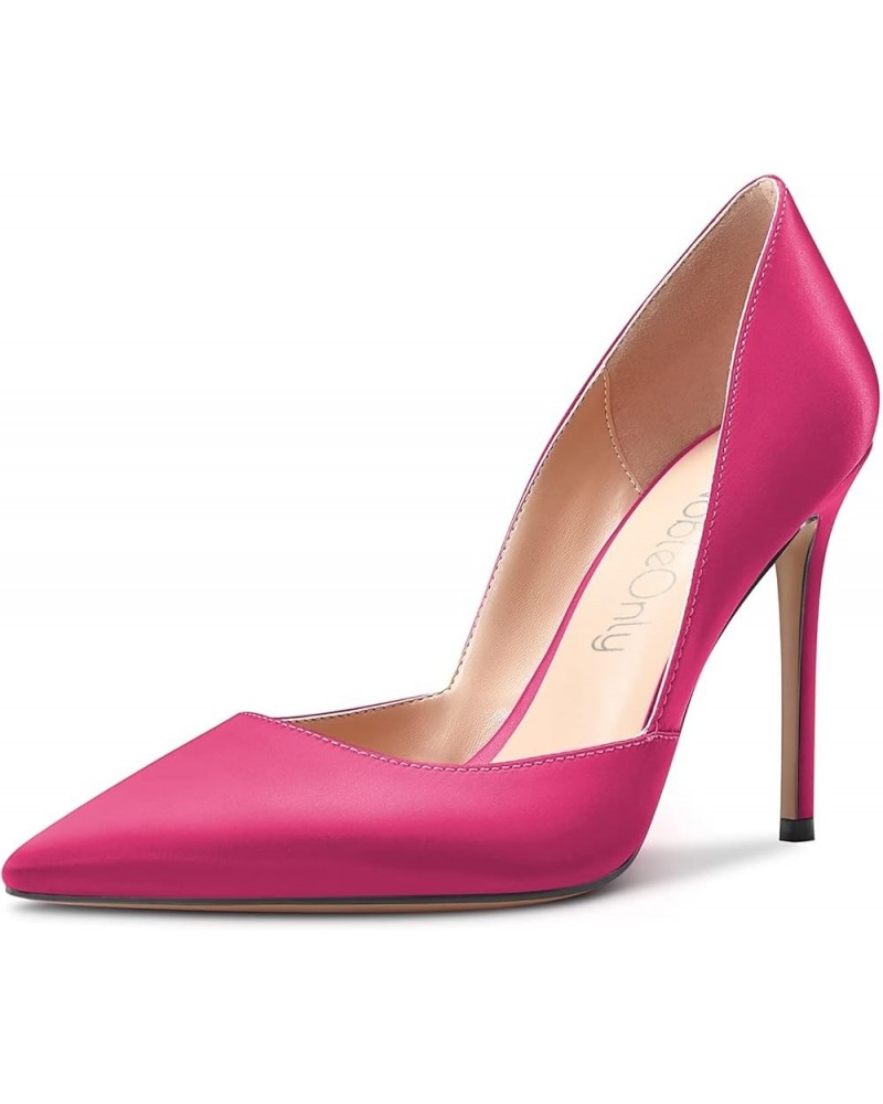 Women High Heel Stilettos Pointed Toe Slip-on Pumps Dress Wedding Party 3.9 Inches Heels Magenta Peach Red $38.19 Pumps