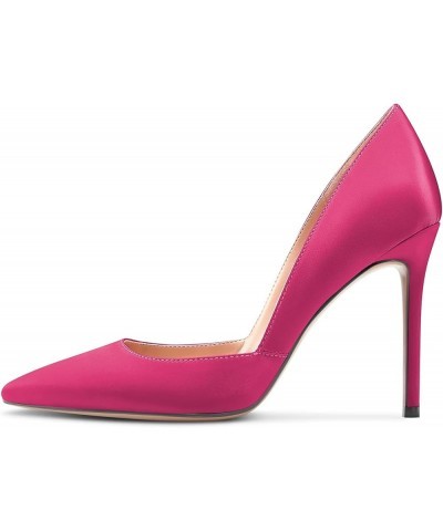 Women High Heel Stilettos Pointed Toe Slip-on Pumps Dress Wedding Party 3.9 Inches Heels Magenta Peach Red $38.19 Pumps