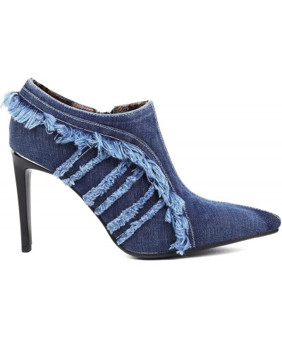 Women Cute Jeans Ankle Boots Thin High Heels Dressy Bootie Denim Pointed Toe 301 Blue $24.39 Boots