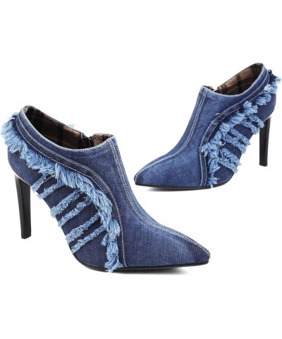 Women Cute Jeans Ankle Boots Thin High Heels Dressy Bootie Denim Pointed Toe 301 Blue $24.39 Boots