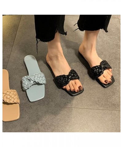 Woven Sandals with Bow Women's Square Toe SandalsOpen Weave Flats Slip Women Summer Sandals Slippers On Cute Sandals for Wome...