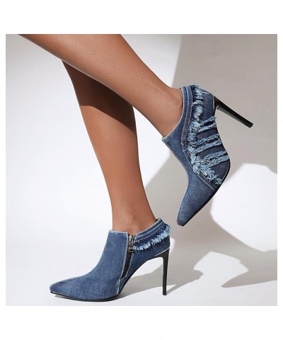 Women Cute Jeans Ankle Boots Thin High Heels Dressy Bootie Denim Pointed Toe 301 Blue $24.39 Boots