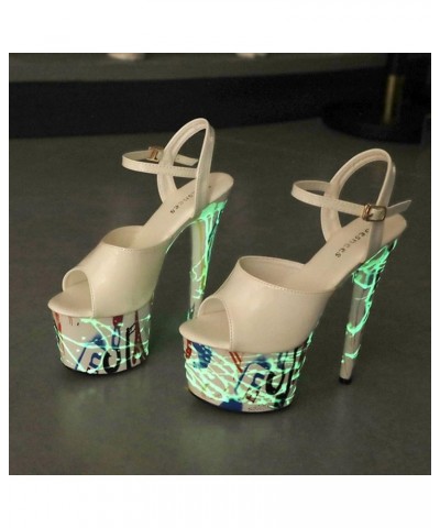 Fluorescent Luminous Leather High Heels Hin Heels Super High Heels Waterproof Platform Sandals for Women Womens Closed Toe Sa...