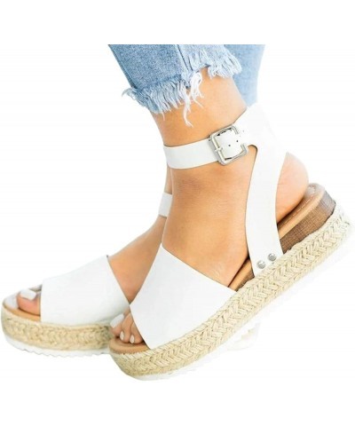 Women's Open Toes One Band Ankle Strap Low Chunky Heel Sandals Beach Sandal Open Toe Slip-On Casual Walking Sandals 08_white ...