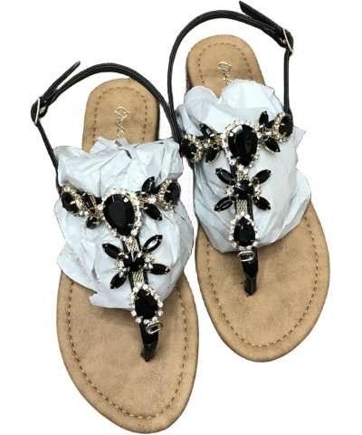 Women's Rhinestone T-Strap Gladiator Bohemian Flat Sandals Flip Flops with Clip Toe Crystal Jeweled Sparkling Sandals for Bea...