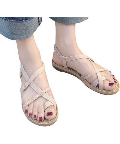 Women's Clip Straps Roman Cross Wild Toe Bottom Shoes Beach Flat Sandals Summer Women's Sandals Black Sandals Women 7.5 (Blac...