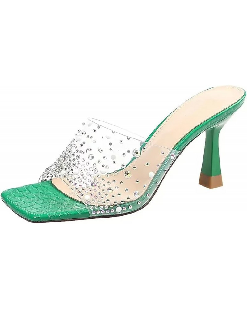 Slip-on High Heels for Women, Summer Stiletto Slippers Women Transparent Rhinestone Sandals Fashion High Heels 37 Green $17.5...