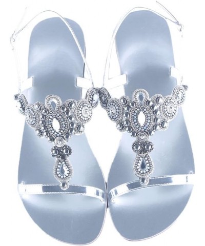 Women Boho Tribe Retro Sandals Rhinestone Peep Toe Summer Shoes Soft Beach Slipper 1 Silver $27.26 Sandals