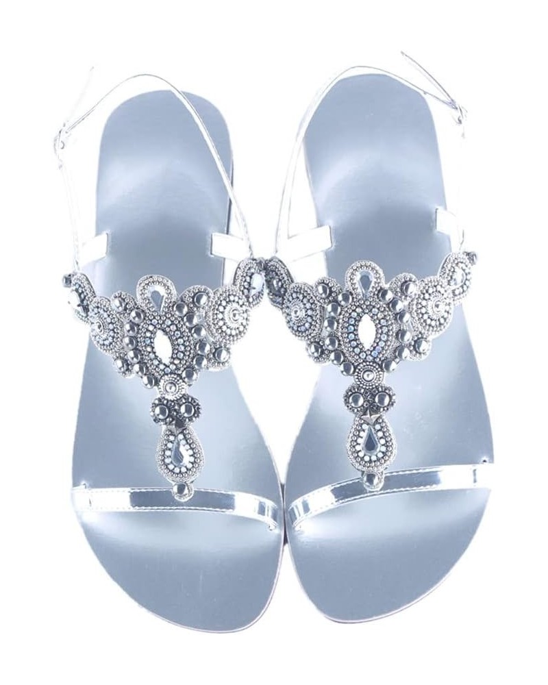 Women Boho Tribe Retro Sandals Rhinestone Peep Toe Summer Shoes Soft Beach Slipper 1 Silver $27.26 Sandals