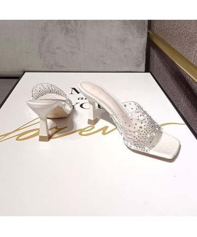 Slip-on High Heels for Women, Summer Stiletto Slippers Women Transparent Rhinestone Sandals Fashion High Heels 37 Green $17.5...