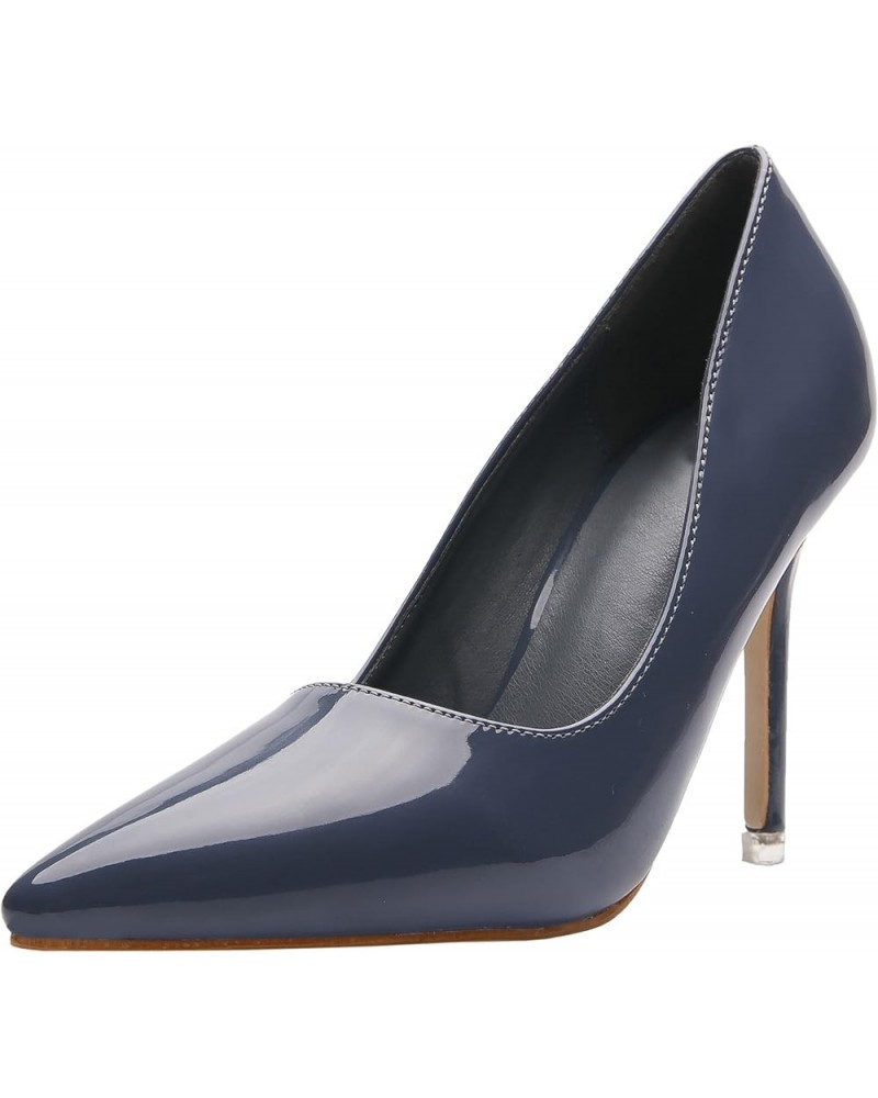 Stiletto Women Work Shoes Faux Patent Leather Comfortable Dress Pumps Blue $20.70 Pumps