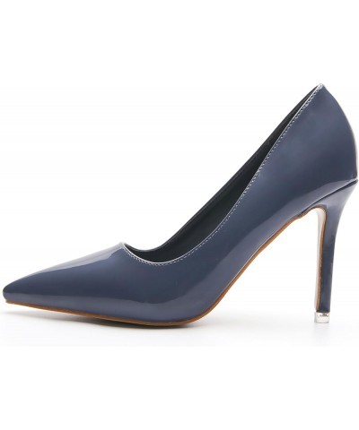 Stiletto Women Work Shoes Faux Patent Leather Comfortable Dress Pumps Blue $20.70 Pumps