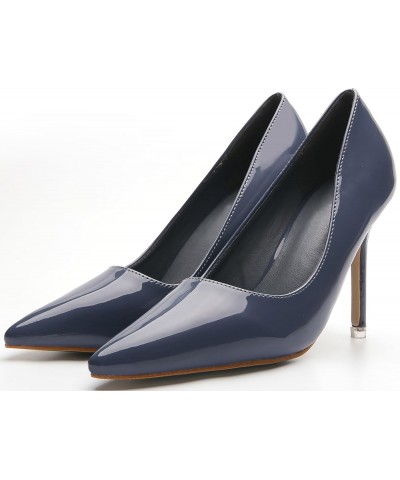 Stiletto Women Work Shoes Faux Patent Leather Comfortable Dress Pumps Blue $20.70 Pumps