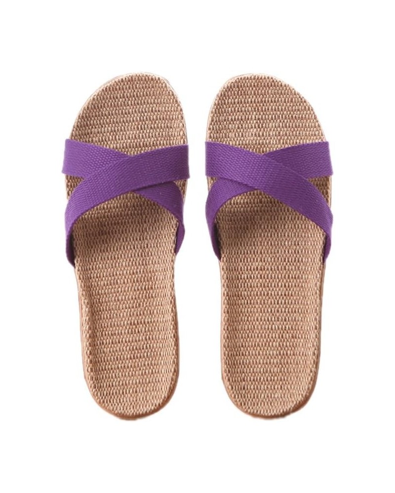 Linen Flax Suction Sweat Odor-Proof Slippers Summer Men and Women Home Women Purple 2 $16.96 Slippers