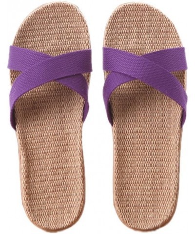 Linen Flax Suction Sweat Odor-Proof Slippers Summer Men and Women Home Women Purple 2 $16.96 Slippers