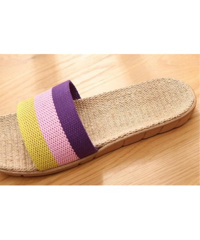 Linen Flax Suction Sweat Odor-Proof Slippers Summer Men and Women Home Women Purple 2 $16.96 Slippers