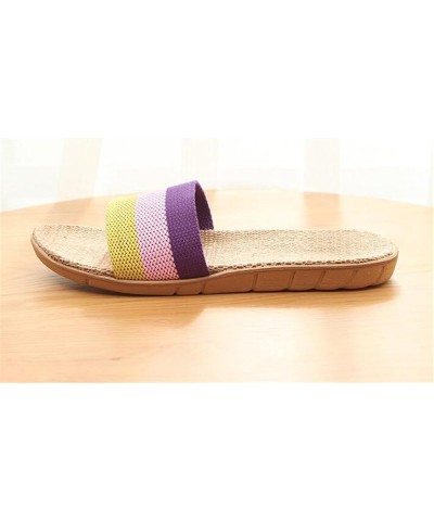 Linen Flax Suction Sweat Odor-Proof Slippers Summer Men and Women Home Women Purple 2 $16.96 Slippers