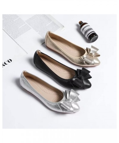 Womens Foldable Pointed Toe Ballet Flats Rhinestone Loafers Fashion Flats Bow 2 Silver $13.82 Flats