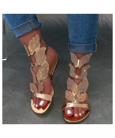 Sandals for Women Flat,2020 Fashion Rhinestone Wings Pattern Sandals Open Toe Buckle Casual Rhinestone Sandals Gold $18.22 Sa...