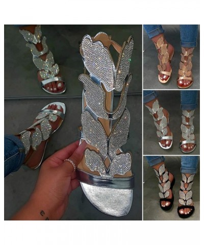 Sandals for Women Flat,2020 Fashion Rhinestone Wings Pattern Sandals Open Toe Buckle Casual Rhinestone Sandals Gold $18.22 Sa...