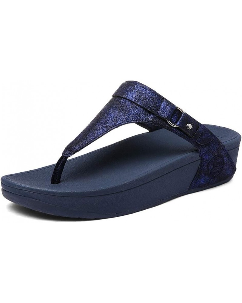 Women's Summer T-Strap Thong Platform Slide Sandals Casual Outdoor Anti-Slip Beach Flip Flops Blue $20.16 Sandals