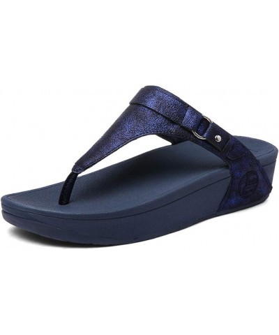 Women's Summer T-Strap Thong Platform Slide Sandals Casual Outdoor Anti-Slip Beach Flip Flops Blue $20.16 Sandals