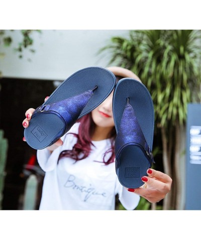 Women's Summer T-Strap Thong Platform Slide Sandals Casual Outdoor Anti-Slip Beach Flip Flops Blue $20.16 Sandals