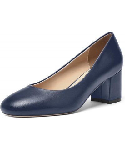 Womens Casual Matte Leather Round Toe Office Comfortable Slip On Chunky Low Heel Pumps Dressy Shoes 2.2 Inch Navy Blue $46.80...