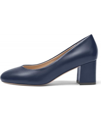 Womens Casual Matte Leather Round Toe Office Comfortable Slip On Chunky Low Heel Pumps Dressy Shoes 2.2 Inch Navy Blue $46.80...