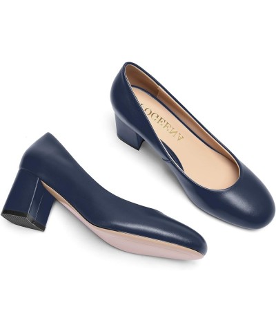 Womens Casual Matte Leather Round Toe Office Comfortable Slip On Chunky Low Heel Pumps Dressy Shoes 2.2 Inch Navy Blue $46.80...