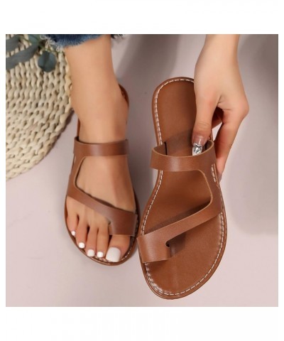 Closed Toe Sandals for Women Dressy Summer Ladies Fashion Summer Solid Color Leather Cover Toe Flat Hiking Shoe Womens Brown ...