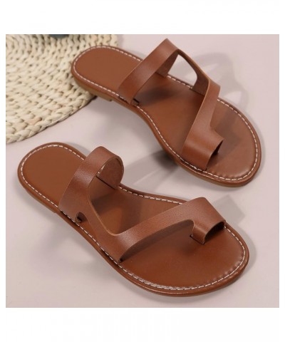 Closed Toe Sandals for Women Dressy Summer Ladies Fashion Summer Solid Color Leather Cover Toe Flat Hiking Shoe Womens Brown ...