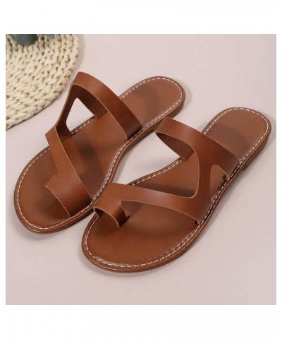 Closed Toe Sandals for Women Dressy Summer Ladies Fashion Summer Solid Color Leather Cover Toe Flat Hiking Shoe Womens Brown ...