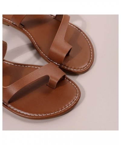 Closed Toe Sandals for Women Dressy Summer Ladies Fashion Summer Solid Color Leather Cover Toe Flat Hiking Shoe Womens Brown ...