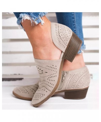 Women Single Casual Shoes Hollow-out Low Heel Cutout Booties Zipper Ankle Boots Sandals Khaki $23.85 Sandals