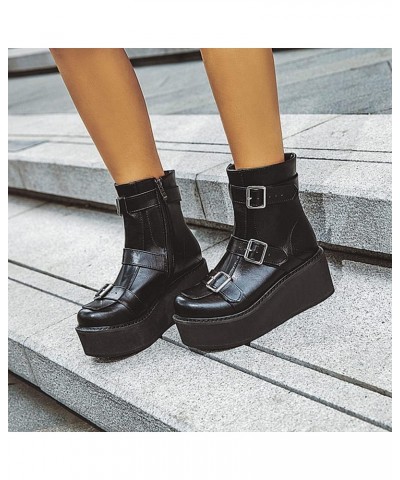 Boots Women Chunky Platform Boots Round Toe Side Zip High Heel Combat Goth Shoes Wedge Ankle Booties,Black,13 $32.40 Boots