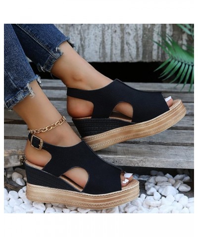 Women Solid Color Hollow Out Leather Wedge Sandals Ladies Fashion Breathable Open Toe Wedge Heel Sandals Buckle Strap Sandal ...