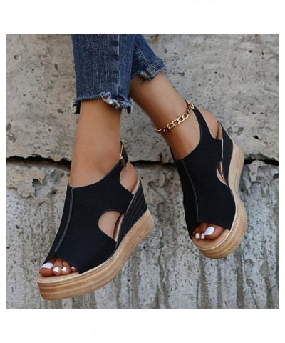 Women Solid Color Hollow Out Leather Wedge Sandals Ladies Fashion Breathable Open Toe Wedge Heel Sandals Buckle Strap Sandal ...