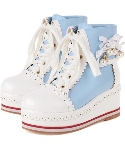 Women's Cute Platform Wedge Ankle Boots Cosplay Round Toe Lace Up High Heels Booties Kawaii Shoes Blue $30.15 Boots