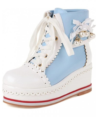 Women's Cute Platform Wedge Ankle Boots Cosplay Round Toe Lace Up High Heels Booties Kawaii Shoes Blue $30.15 Boots