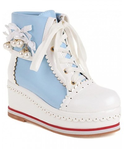 Women's Cute Platform Wedge Ankle Boots Cosplay Round Toe Lace Up High Heels Booties Kawaii Shoes Blue $30.15 Boots