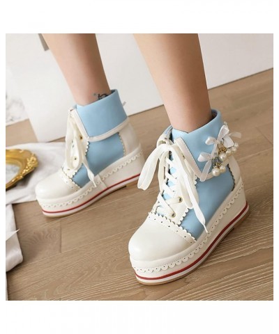 Women's Cute Platform Wedge Ankle Boots Cosplay Round Toe Lace Up High Heels Booties Kawaii Shoes Blue $30.15 Boots