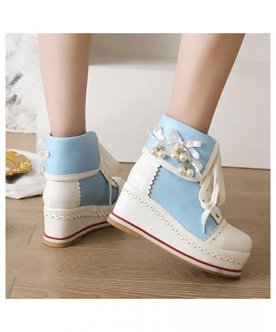 Women's Cute Platform Wedge Ankle Boots Cosplay Round Toe Lace Up High Heels Booties Kawaii Shoes Blue $30.15 Boots