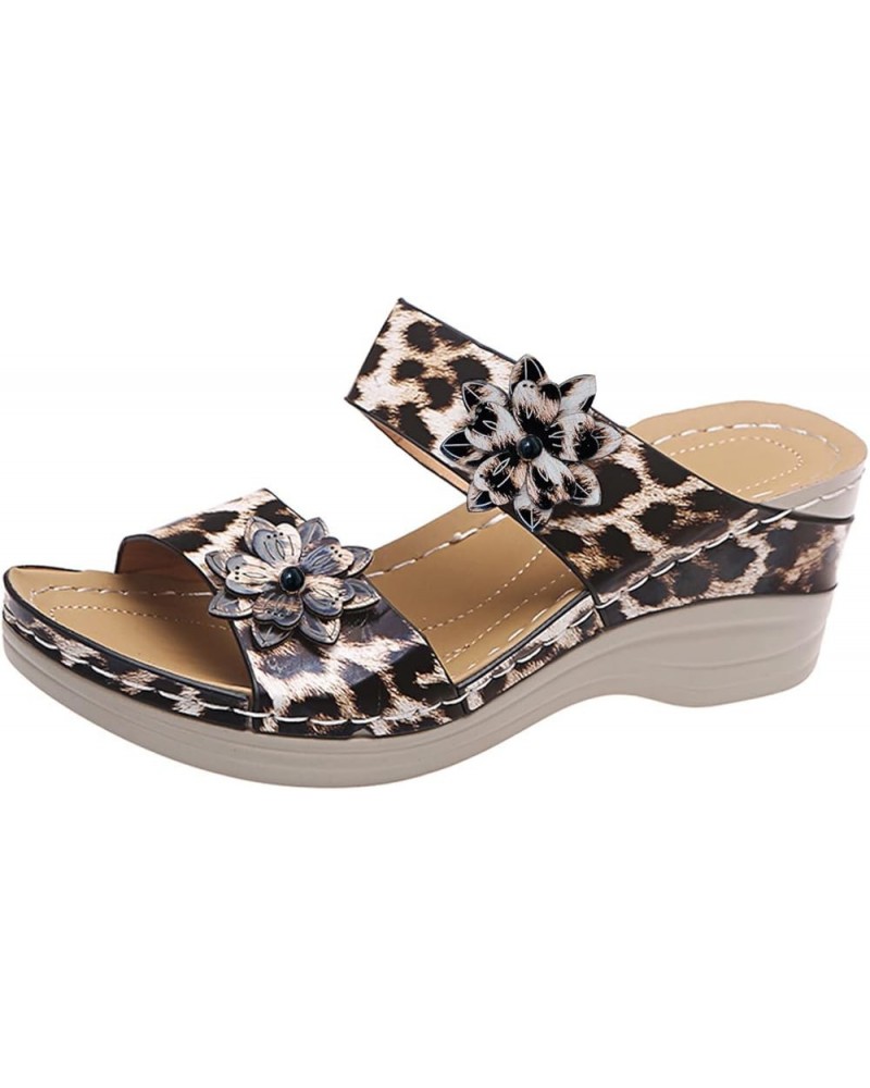 Wedge Sandals for Women Dressy, Summer Sandals for Women 2024 Leopard Print Open Toe Sandals with Arch Support Brown $14.78 A...