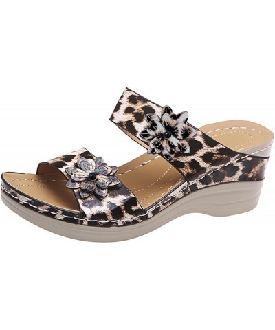 Wedge Sandals for Women Dressy, Summer Sandals for Women 2024 Leopard Print Open Toe Sandals with Arch Support Brown $14.78 A...