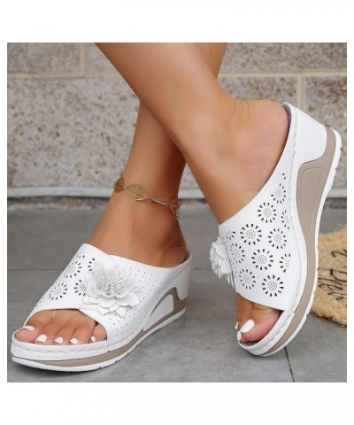 Women Comfort Plantar Fasciitis Arch Support Beach Flat Sandals Buckle Thong Summer Buckle Shoes Sandals 153-hyems-white-a $1...