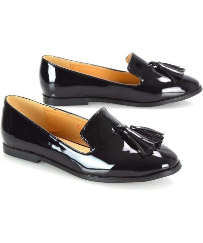 Womens Flat Penny Loafers Ladies Slip On Tassel Detail Smart Formal Mocassins Shoes Black Patent $16.73 Loafers & Slip-Ons