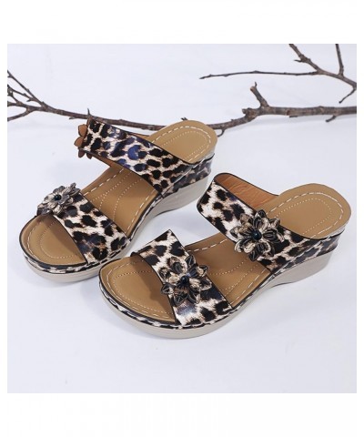 Wedge Sandals for Women Dressy, Summer Sandals for Women 2024 Leopard Print Open Toe Sandals with Arch Support Brown $14.78 A...