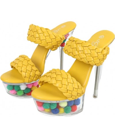 Cute Ball Clear Platform Stiletto Heels with Braided Straps Yellow $28.51 Sandals